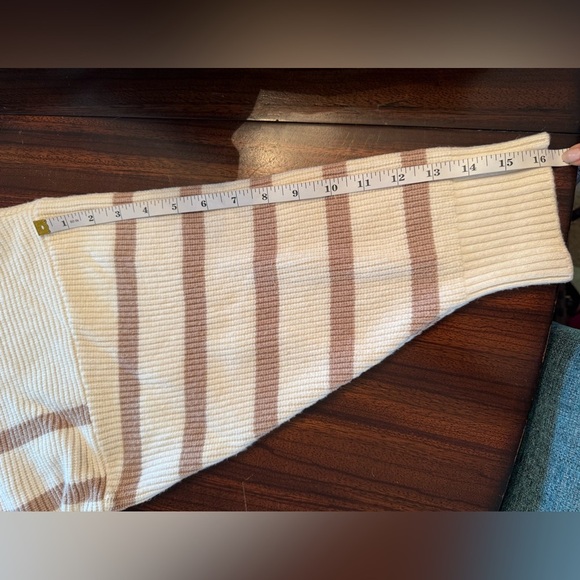 Mango Striped Cropped Chunky Knit Roll Neck 1/4 Zip Cream Camel Plus 2X EUC - Picture 3 of 13